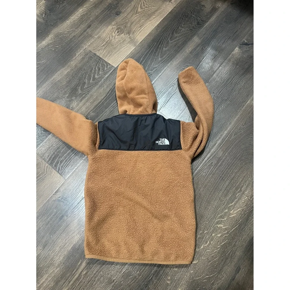 The North Face Boys Denali Fleece Hooded Jacket Brown Black Teen Large 12 L/G
